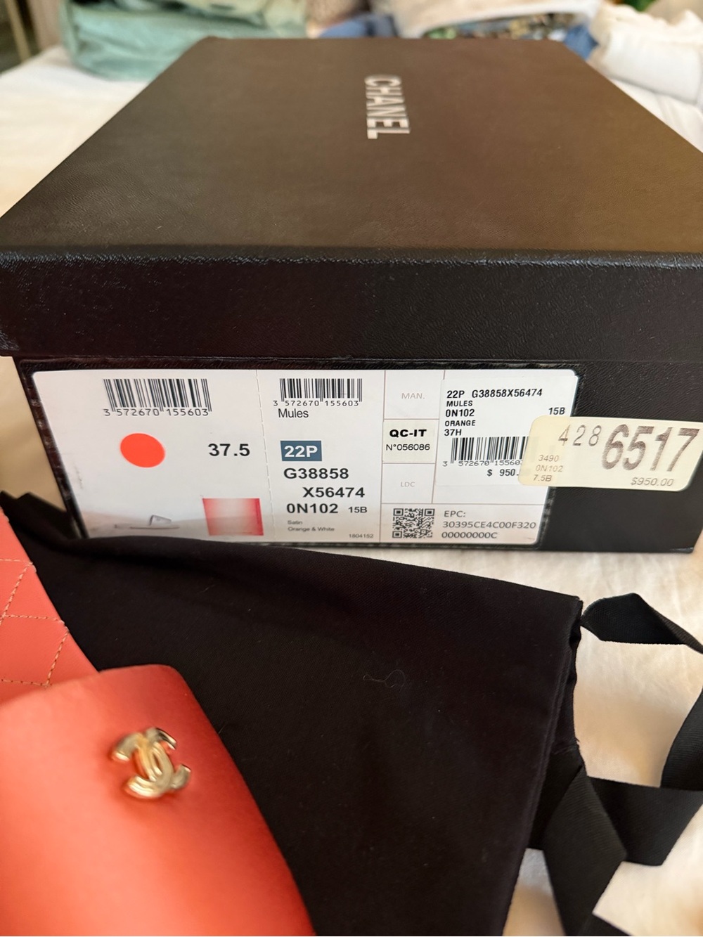 CHANEL Coral Orange Satin CC Mules Slides EU 37.5 | Worn Twice | Box & Dust Bag - Picture 2 of 7